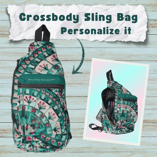 Boho Mosaic Mandala Tile Teal Ocean -  Sling Bag (Creator Uploaded)