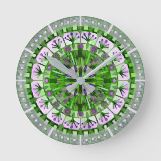 Boho Mosaic Tile Green Grass - Round Clock