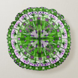 Boho Mosaic Tile Green Grass - Round Cushion