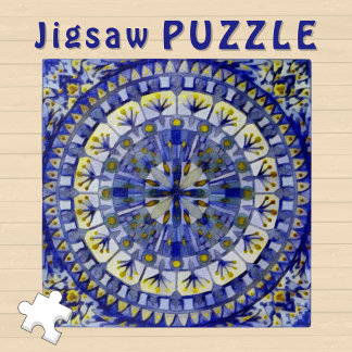 Boho Mosaic Tile Navy Blue Water - Jigsaw Puzzle