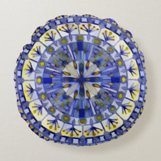 Boho Mosaic Tile Navy Blue Water -  Round Cushion