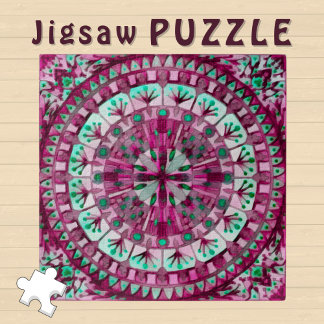 Boho Mosaic Tile Pink Berry - Jigsaw Puzzle