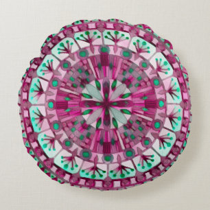 Boho Mosaic Tile Pink Berry -  Round Cushion