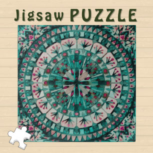 Boho Mosaic Tile Teal Ocean -  Jigsaw Puzzle