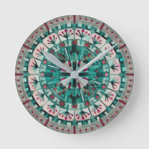 Boho Mosaic Tile Teal Ocean - Round Clock