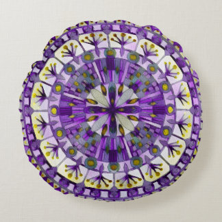 Boho Mosaic Tile Violet Flame -  Round Cushion