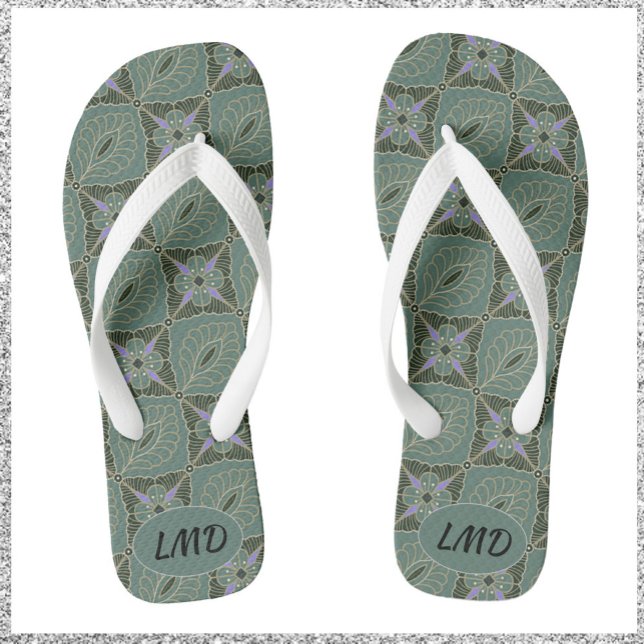 Boho Moss Green Batik Print Thongs (Creator Uploaded)