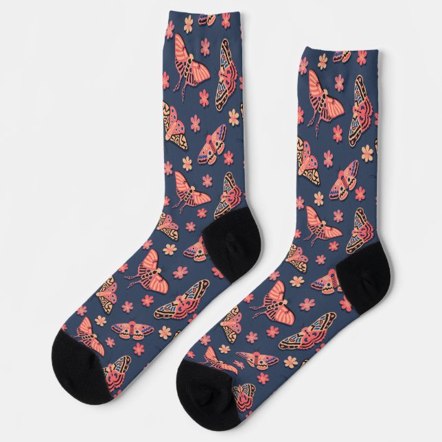 Boho Moth Pattern Design Socks (Left)