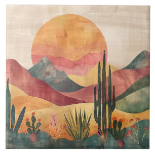 Boho Mountain Abstract Ceramic Tile