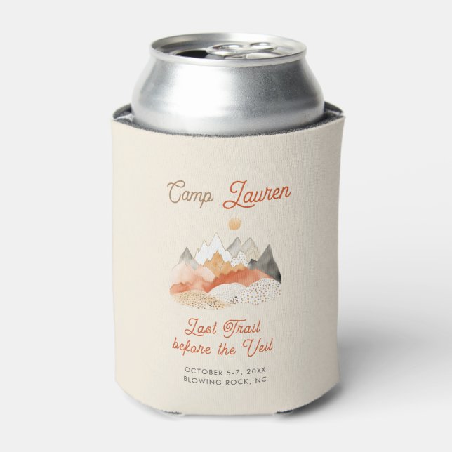 Boho Mountain Camping Bachelorette Party Can Cooler (Can Front)