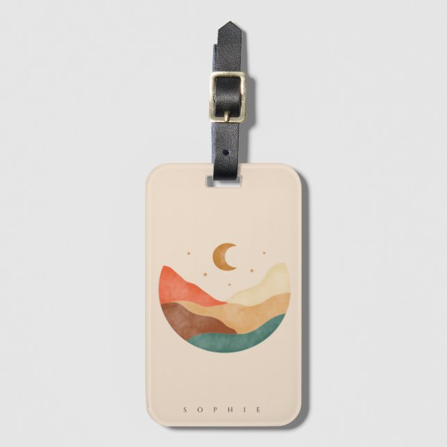 Boho mountain design with monogram Luggage tag (Front Vertical)