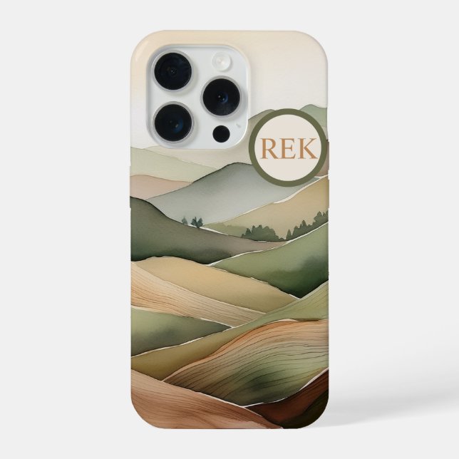 Boho Mountain Landscape iPhone Case in Earthy Tone (Back)