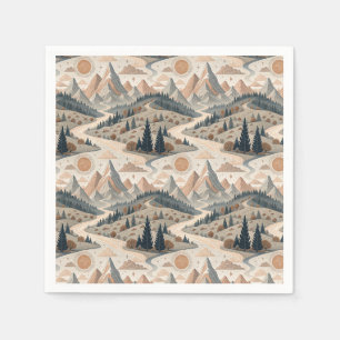 Boho Mountain River Abstract Landscape Pattern Art Napkin