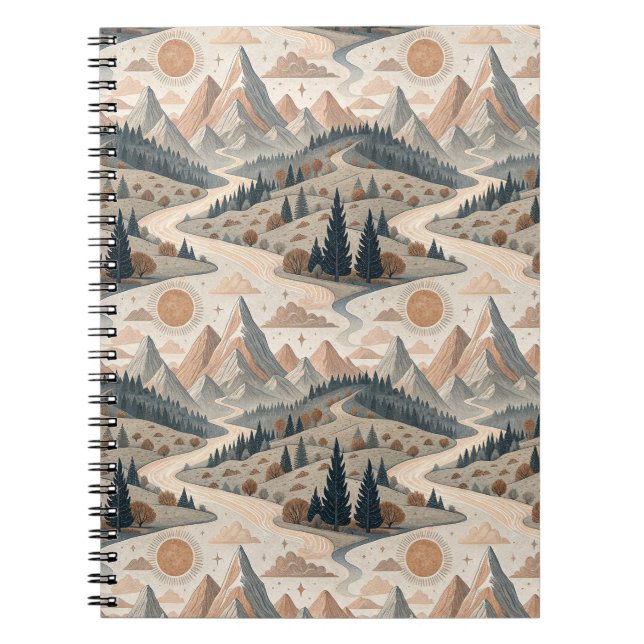 Boho Mountain River Abstract Landscape Pattern Art Notebook (Front)
