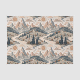 Boho Mountain River Abstract Landscape Pattern Art Tissue Paper