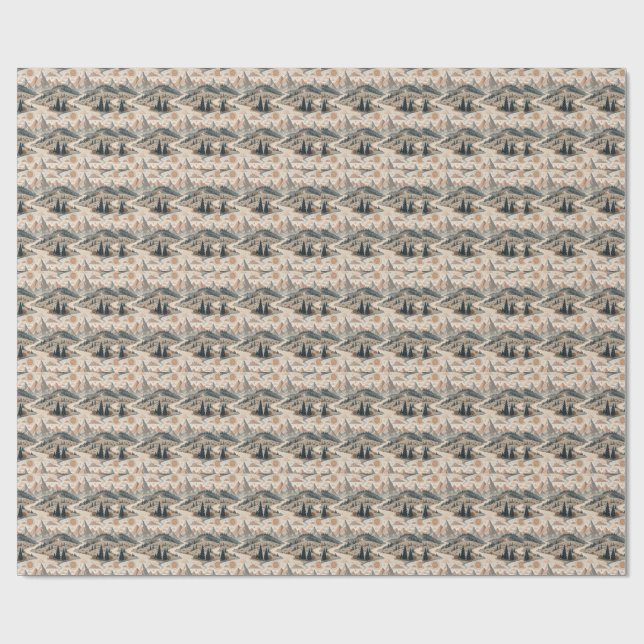 Boho Mountain River Abstract Landscape Pattern Art Wrapping Paper (Flat)