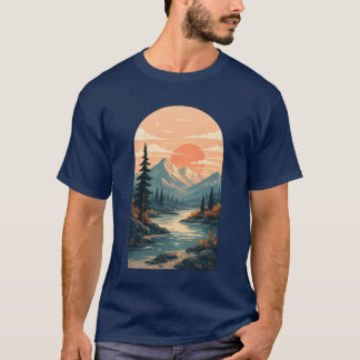 Boho Mountain Sunset River Arch Art T-Shirt