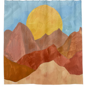 Boho Mountain Sunset – Warm Earth Tone Landscape Shower Curtain