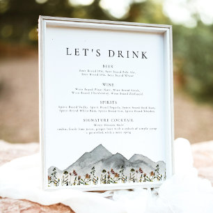 Boho Mountain Wildflower Let's Drink Bar Menu Poster