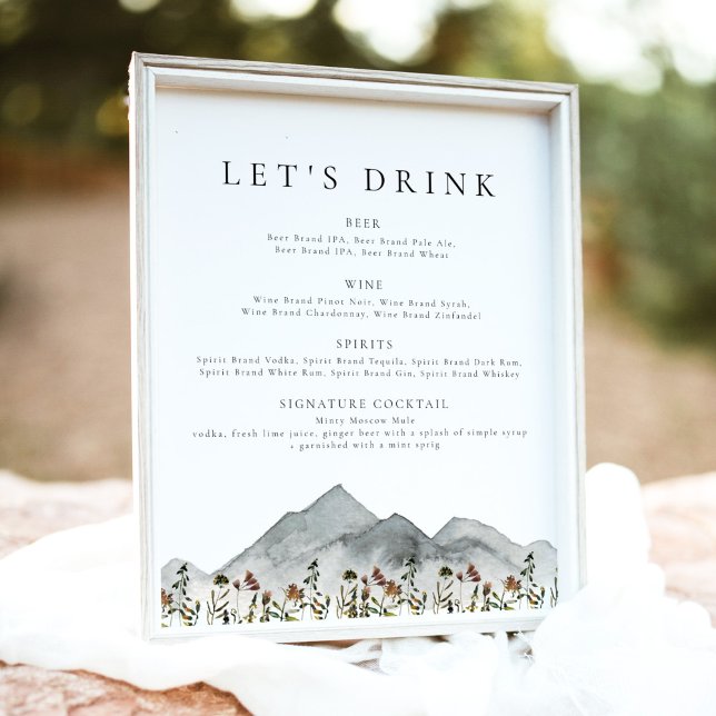 Boho Mountain Wildflower Let's Drink Bar Menu Poster (Creator Uploaded)