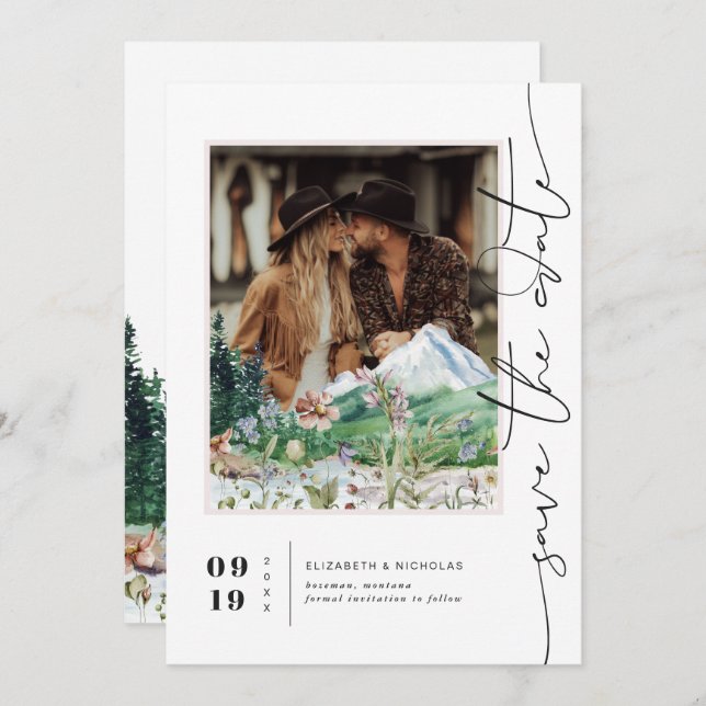 Boho Mountain Wildflower | Photo Save the Date (Front/Back)