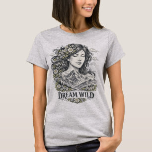 Boho Mountain Woman & Wildflower Vintage Nature T-Shirt