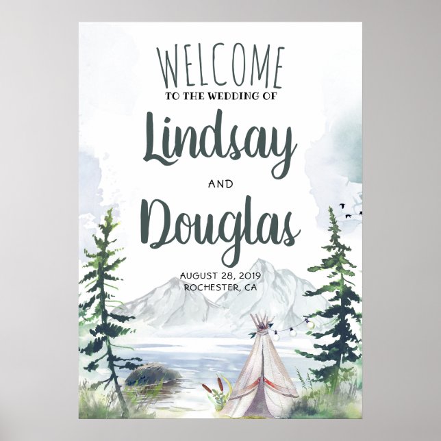 Boho Mountains Adventure Wedding Welcome Sign (Front)