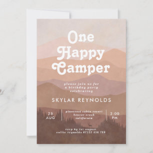 Boho Mountains One Happy Camper Girls 1st Birthday Invitation