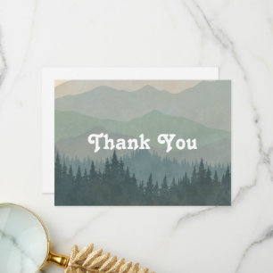 Boho Mountains Retro Dusty Blue Flat Thank You Card