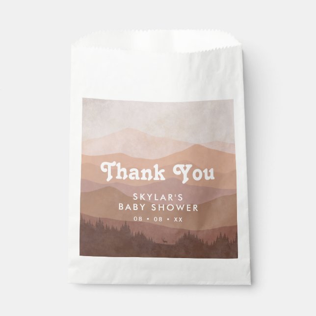 Boho Mountains Retro Pink Baby Shower Thank You Favour Bag (Front)