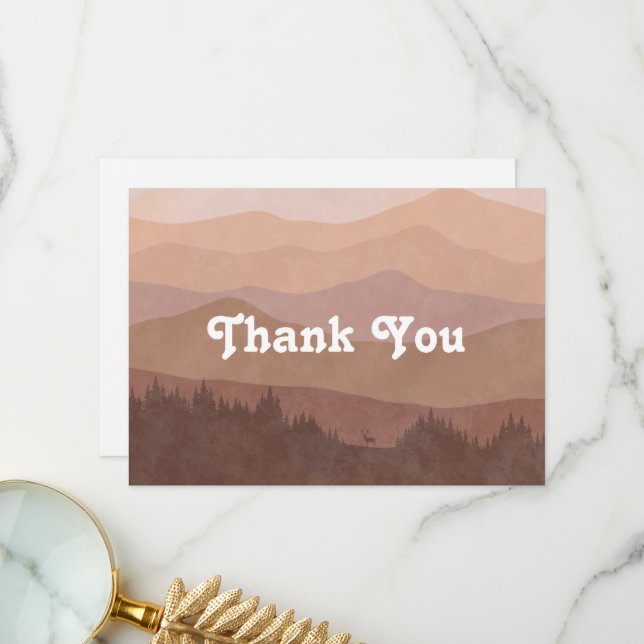 Boho Mountains Retro Pink Flat Thank You Card (Front/Back In Situ)