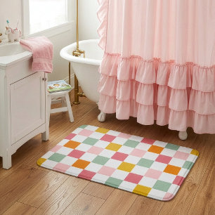 Boho Multicolor Chequerboard Bath Mat