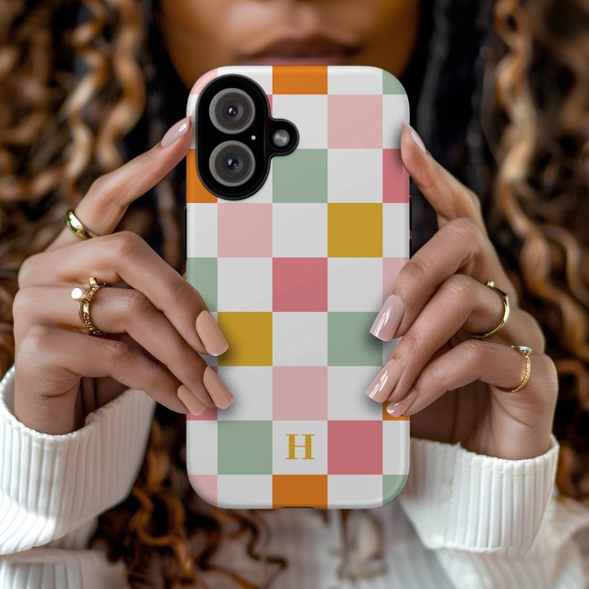 Boho Multicolor Chequerboard Monogram Case-Mate iPhone Case (Creator Uploaded)