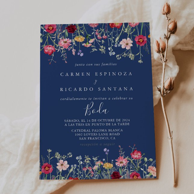 Boho Multicolor Wildflower Spanish Wedding Invitation (Creator Uploaded)