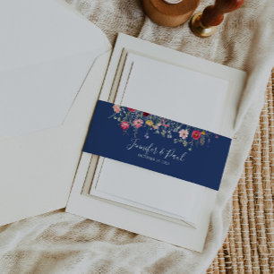 Boho Multicolor Wildflower Wedding Invitation Belly Band