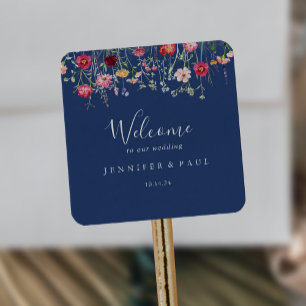 Boho Multicolor Wildflower Wedding Welcome Square Sticker