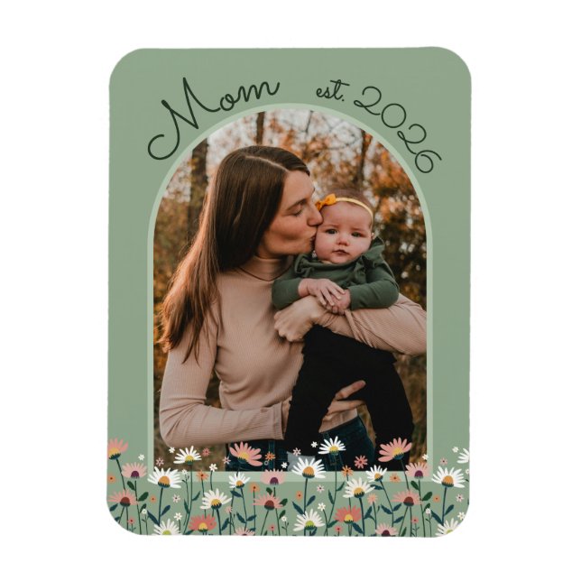 Boho Mum Established Sage Green Custom Photo Magnet (Vertical)