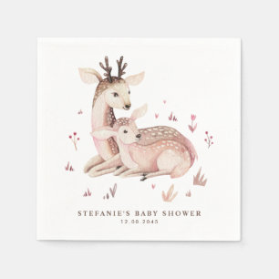 Boho Mummy and Baby Deer Woodland Baby Shower Napkin