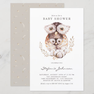 Boho Mummy and Baby Owl Baby Shower Invitation
