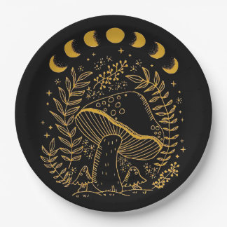 Boho Mushroom, Hippie Mushroom, Mystic Moon Paper Plate