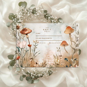 Boho Mushroom Wildflower Wedding RSVP Card