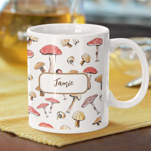 Boho Mushrooms Hand-Drawn Toadstools Personalised Coffee Mug