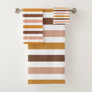 Boho Mustard Brown Pink Stripes Retro Modern Bath Towel Set