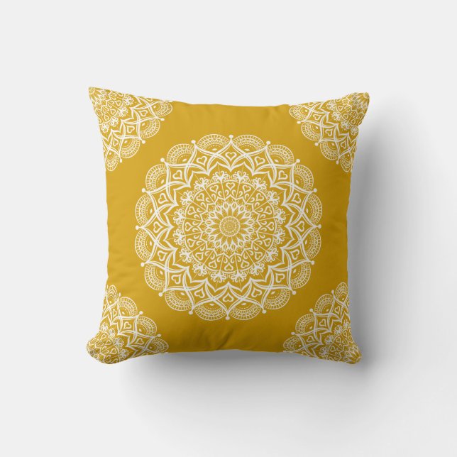 Boho Mustard Yellow Mandala Cushion (Front)