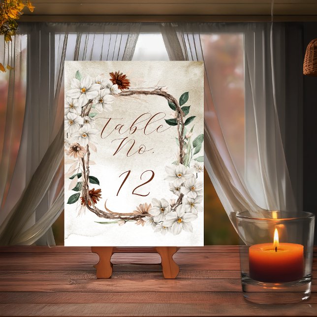 Boho Muted Fall Floral Bridal Cards and Gifts (Boho Muted Fall Floral and Grapevine Wreath "Fall in Love" Bridal Shower Collection - Table Numbers)