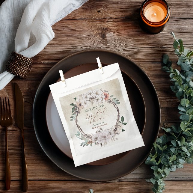 Boho Muted Fall Floral Bridal Shower Favour Bag (Boho Muted Fall Floral and Grapevine Wreath "Fall in Love" Bridal Shower Collection Favor Bags)