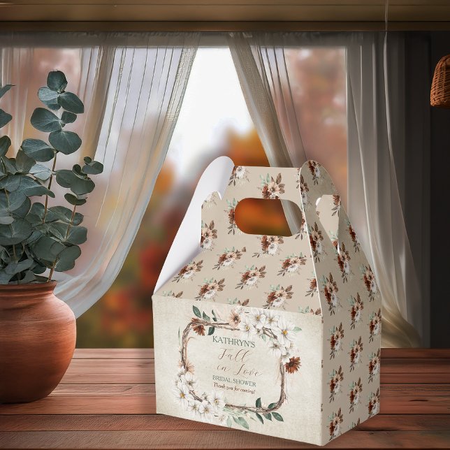 Boho Muted Fall Floral Bridal Shower Favour Box (Boho Muted Fall Floral and Grapevine Wreath "Fall in Love" Bridal Shower Favor Box - Gabled)