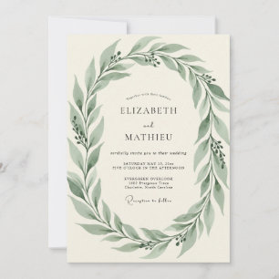 Boho Muted Olive Leafy Wedding Invitation