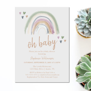  Boho  Muted Rainbow Baby Shower  Invitation