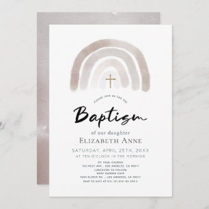 Boho Muted Rainbow Watercolor Baptism Invitation